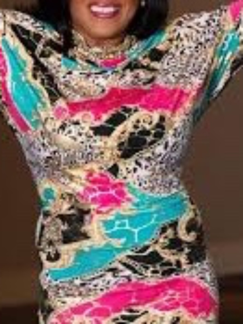 Unique Colorful animal print open-back Maxi Dress - Gold Accents